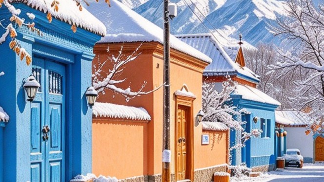 喀赞其蓝色街巷与积雪民居